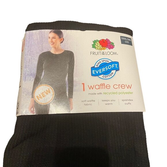 Fruit Of The Loom Women’s Thermal Shirt‎ XXL 2X 20 Waffle Crew Black NEW - Picture 1 of 4